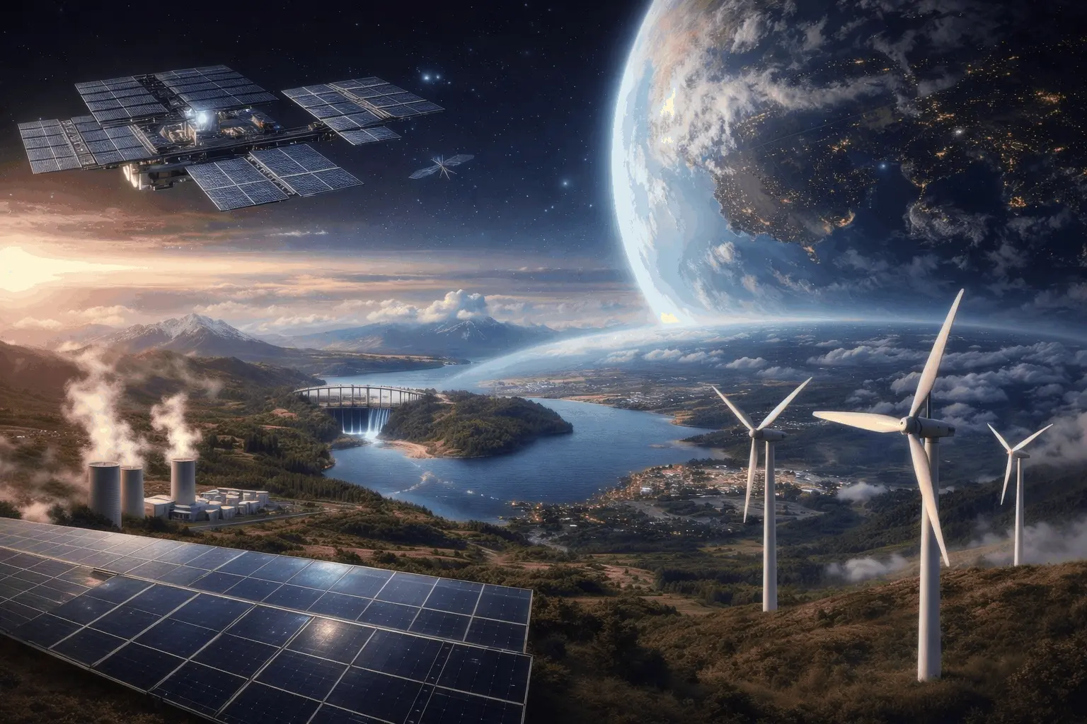 Hero-Motiv Planet und Energienetz